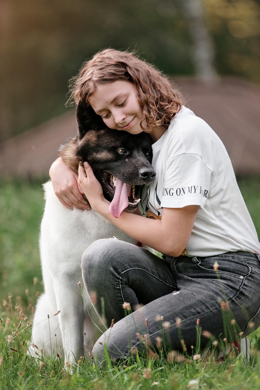 dog, girl, love, pet, owner, companion, friends, friendship, happy, animal, akita, portrait, nature, pet owner