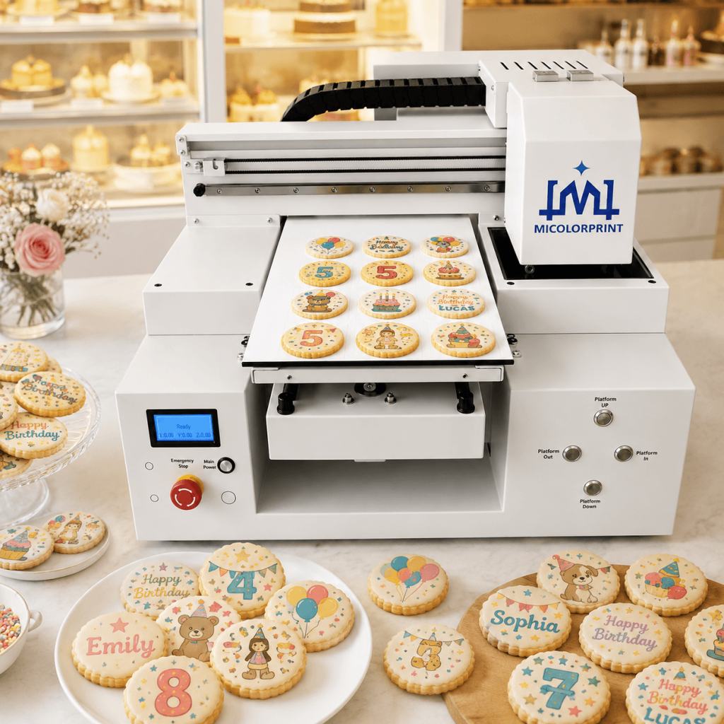 Print names, ages, cartoon images and party themes for birthday cookie orders.