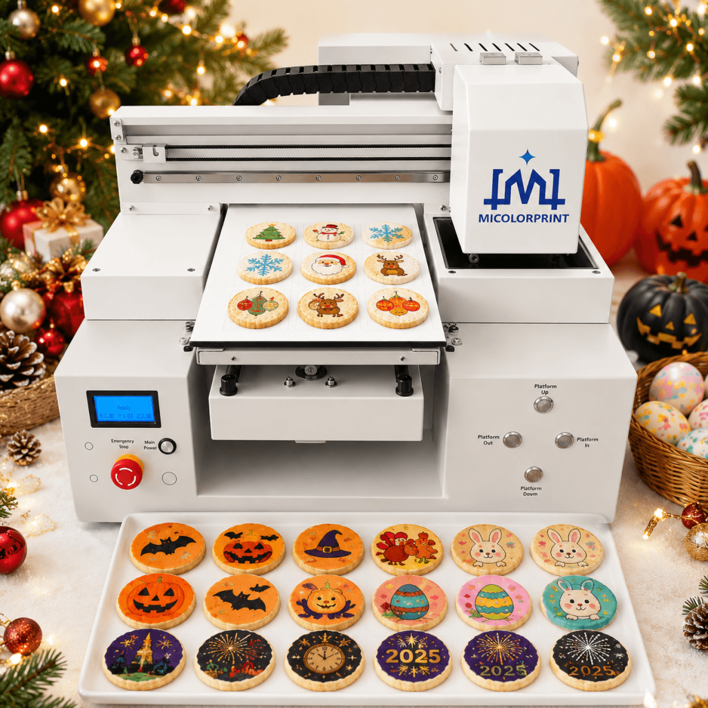 Christmas, Halloween, Easter and New Year orders are often concentrated in a short period. Cookie printing helps bakeries produce seasonal designs faster.