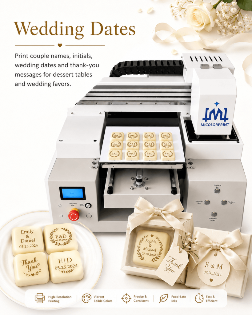wedding chocolate printing with names and dates