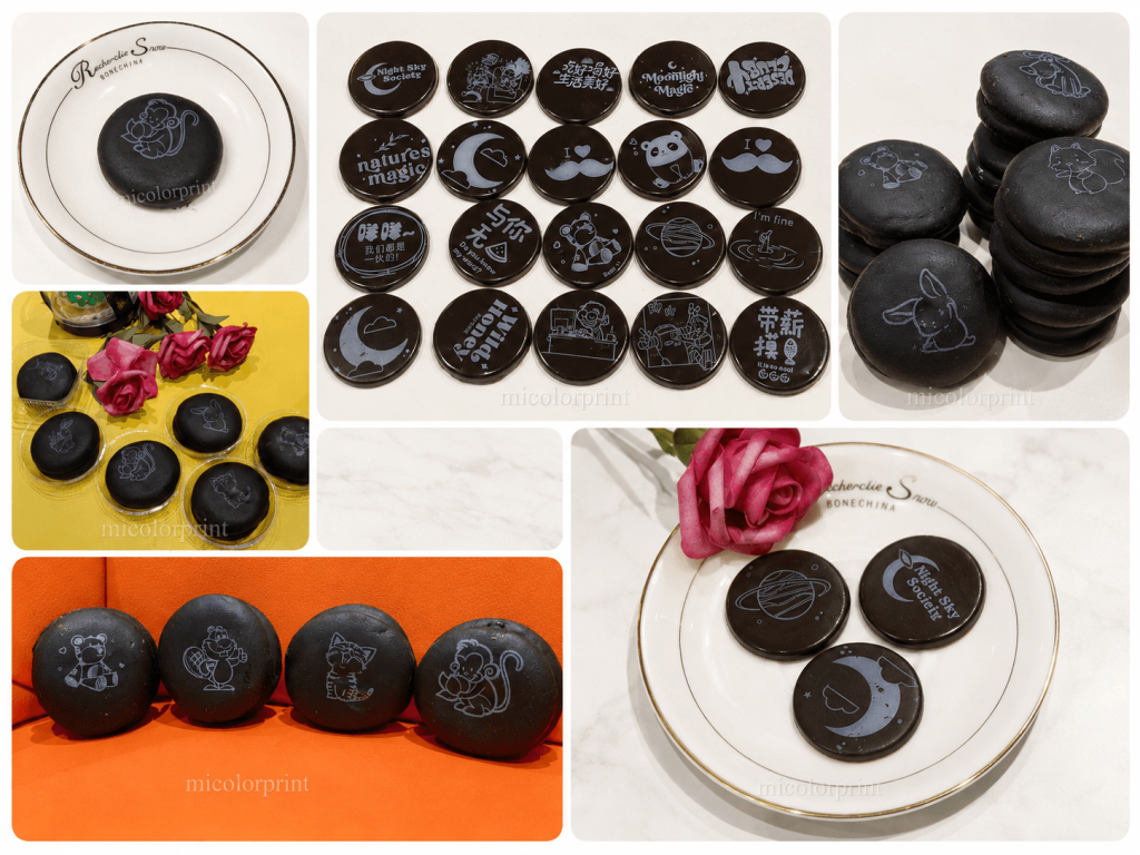 edible white ink print on dark chocolate