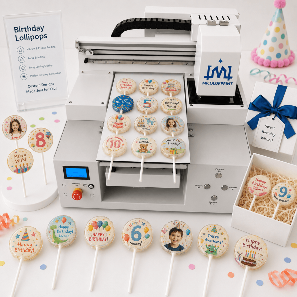 Create custom birthday products with: Customer names Ages Photos Cartoon patterns Party themes Short messages