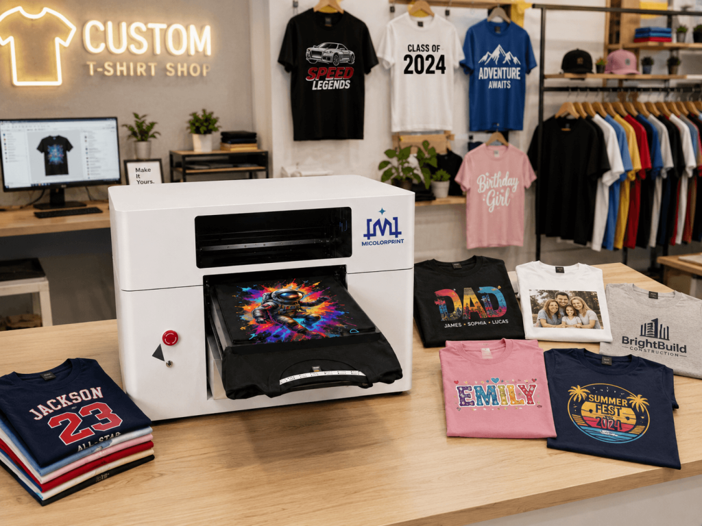 For daily personalized T-shirt orders, including names, photos, logos, event graphics, and custom artwork.