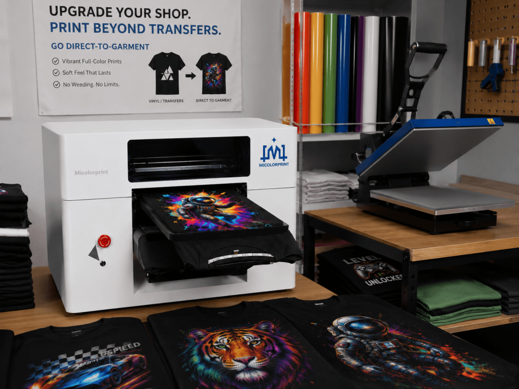A practical upgrade for shops that want to expand from vinyl or transfer printing to direct full-color garment printing.