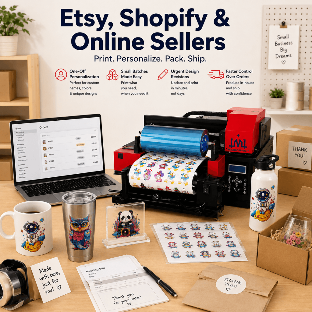 mini uv dtf printer used on Etsy, Shopify and Online Sellers